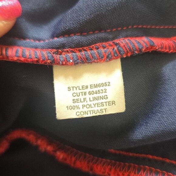 Eva Franco Navy/Red/Pink Floral Embroidered Mesh S/S Blouse, EUC, Sz. S - Picture 10 of 10